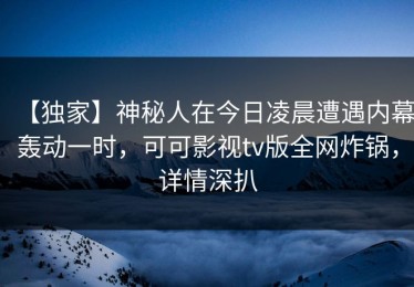 【独家】神秘人在今日凌晨遭遇内幕轰动一时，可可影视tv版全网炸锅，详情深扒